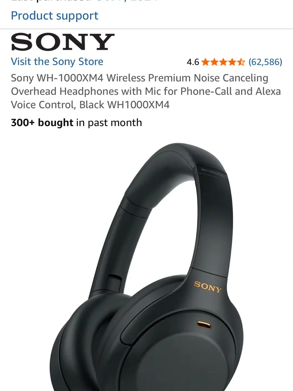 Sony Wireless Over-Ear Headphones in Black with Gold Accents
